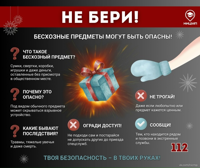 В период новогодних каникул возрастает риск обнаружения бесхозных предметов, которые могут представлять опасность для жизни и здоровья